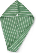 Jacquotha Cotton Hair Towel Wrap for Women (Green Striped) – Soft Absorbent Quick Drying Hair Turban for Wet Hair, 25” x 9.5”, 1 Pack