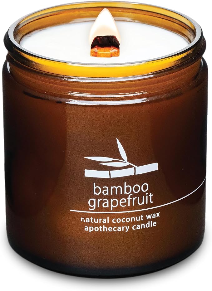 Hemlock Park Bamboo Grapefruit Apothecary Hand-Poured Scented Candle | Crackling Wood Wick, Botanical Fragrance & Coconut Wax | Up to 90 Hour Burn Time | 16 oz