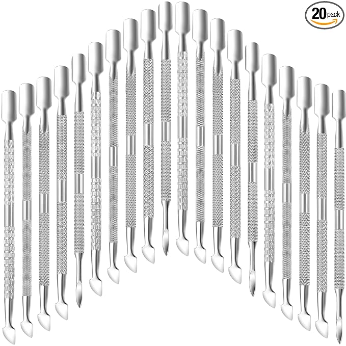 20 Pcs Cuticle Pusher Tools, Professional Dual Sided Stainless Steel Cuticle Trimmer & Remover for Toenails and Fingernails, Manicure Pedicure Tool for Gel Polish Removal