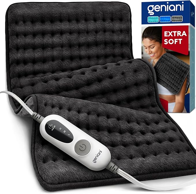GENIANI Electric Heating Pad for Back Pain & Cramps Relief, Electric Throw, Auto Shut Off, Machine Washable, Moist Heat Pad for Neck & Shoulder - Mother’s Day Gifts, 12x24