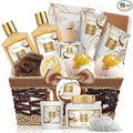Valentine's Day Gifts Basket for Women, 15pcs Vanilla Coconut Bath Set with Shower Gel, Bubble Bath, Diffuser Oil, Scented Candle, Skin Care Kit Birthday Gift for Women