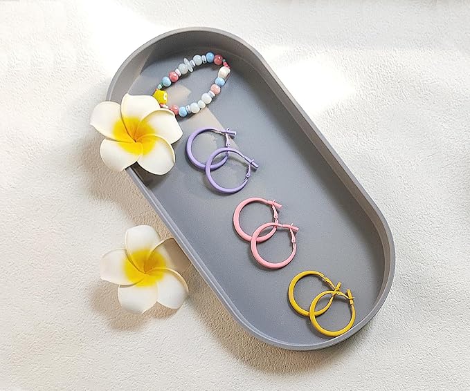 Gray Small Tray (11.8 inch), Oval Tray for Kitchen Counter, Bathtub Bathroom Vanity Items, Countertop Organizer, Coffee Accessory, Bar, Serving Seasoning, Salt and Pepper, Soap, Perfume.