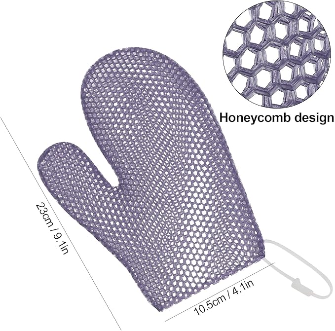 Exfoliating Glove Bath Mitt -Exfoliating Gloves for Shower, Body Scrubber for Deep Cleansing, Quick Drying Bath Gloves (Purple)