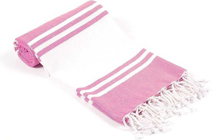 Goroly Home Cotton Turkish Peshtemal Beach Towel, Extra Large, Thin Quick Dry Sand Free Pool & Swim Towel, Bathing Blanket, Travel Essentials, (Pink, 36x71 Inches)