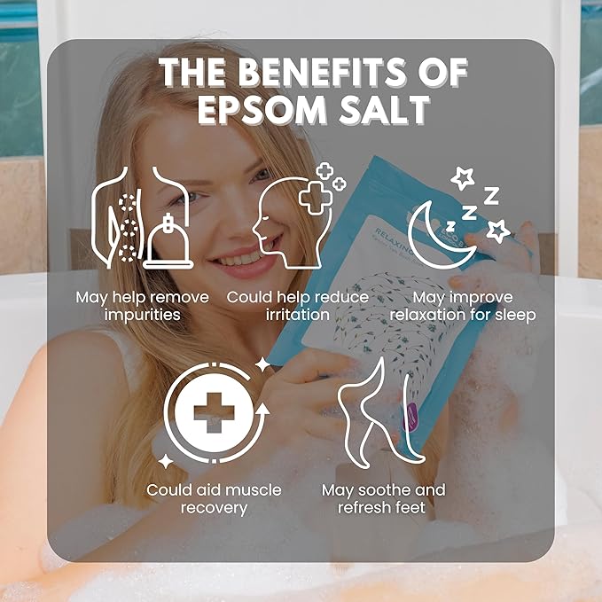 Eco Bath London Relaxing Lavender Epsom Salt Bath Soak - Pouch 2.2 lb (1 kg), Made in UK, Natural Magnesium Bath Salt, Relaxing Spa Bath Soak for Stress Relief, Self Care Gift for Women and Men