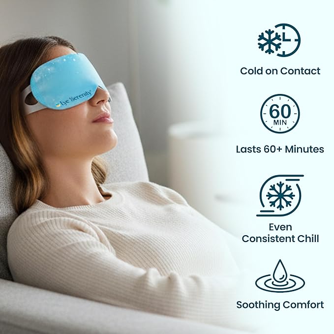 Eye Serenity CHILL Self Cooling Eye Mask for Sleeping, Cooling Eye Patches for Dark Circles and Puffy Eyes, Cold Compress, Mothers Day Gifts, Spa Relaxation and Self-care Gifts for Women & Men