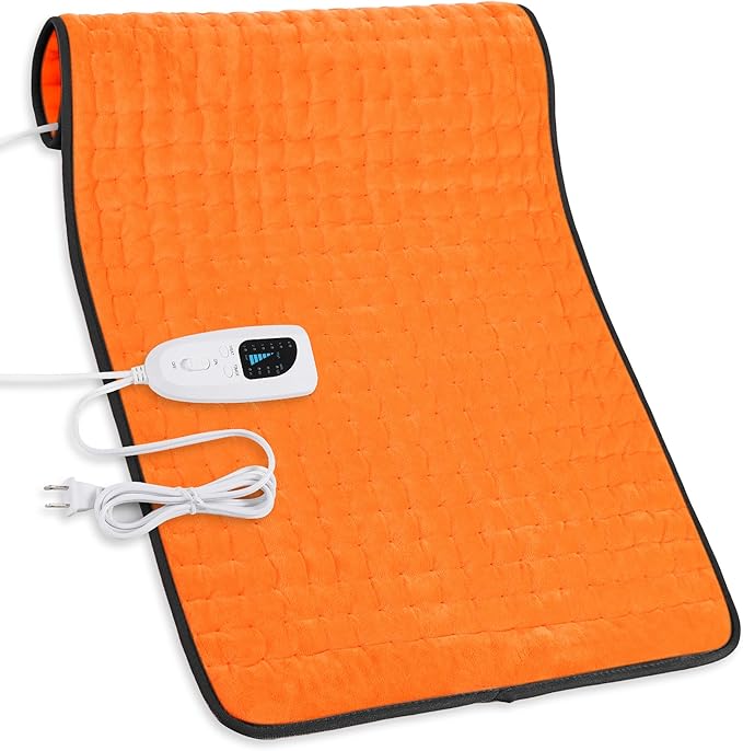 Deepsoon Heating Pad,Electric Heating Pads for Back,Neck,Moist Heating Pad for Abdomen Shoulder Knee Legs,Dry/Moist Heat&Auto Shut Off,Mother's Day Birthday for Men and Women,Orange Black,33x17 Inch