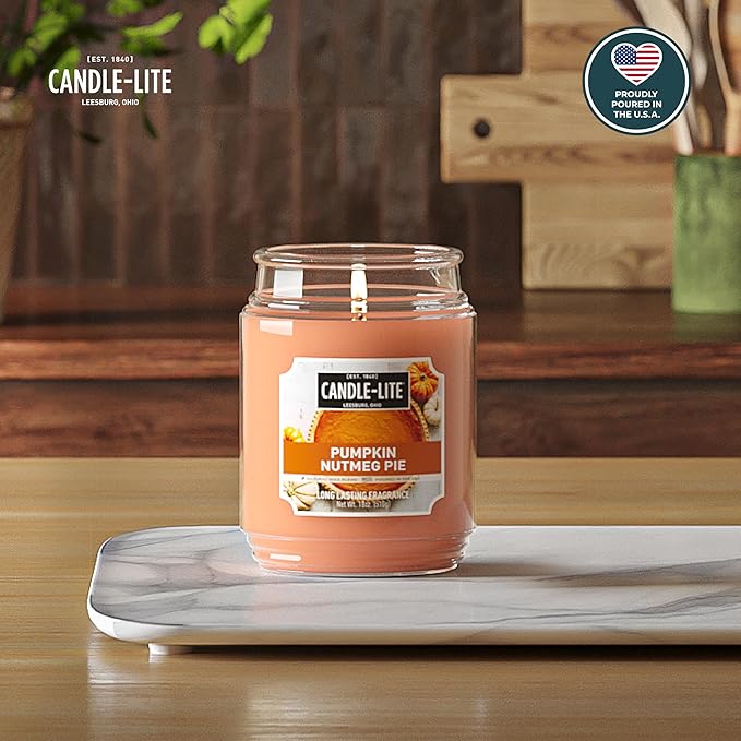 Candle-lite Halloween Scented Candles, Pumpkin Nutmeg Pie, 18 oz Jar, Proudly Poured in The USA, Aromatherapy Candle, Single-Wick with 110 Hours of Burn Time, Perfect for Creating an Inviting Ambiance