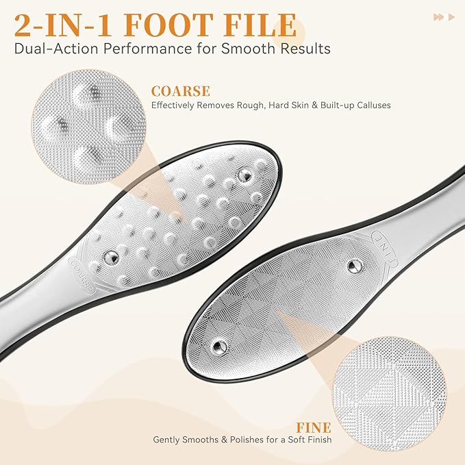 Foot Callus Remover for Feet, Metal Foot File Scraper, Stainless Steel Dual Sided Pedicure Tool Professional Rasp for Hard Skin, Cracked Heels, Wet Dry Use