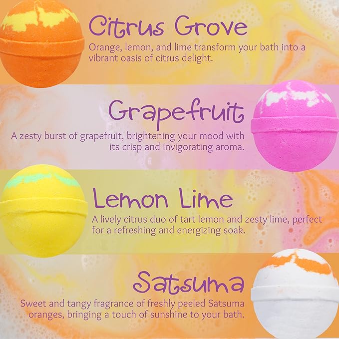 The Soap Lady Bath Bombs - Citrus Grove, Grapefruit, Lemon Lime, & Satsuma - 4 Pack