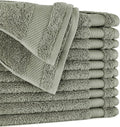 BIOWEAVES 100% Organic Cotton 700 GSM Plush Premium Washcloths 13" x 13" GOTS Certified, Face Towels Perfect for Home & Bathroom - Sage, Pack of 12