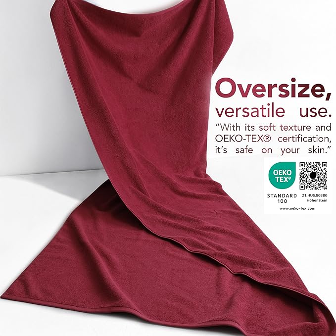 American Soft Linen 100% Cotton 600 GSM Turkish 40x80 Oversized Bath Towel Sheet, Extra Large Adult Towels for Bathroom, Bordeaux Red Bath Sheet