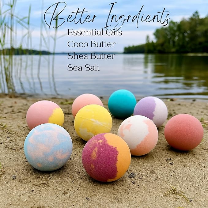 EvolutionUSA 9 Refresh Bath Bombs for Women – Lush Bath Bombs Mini Sized, Lush Womens Gift for Mother’s Day, Easter, Valentines, Birthday or Self Care, Organic Bathbombs Kids & Women, Bath Fun