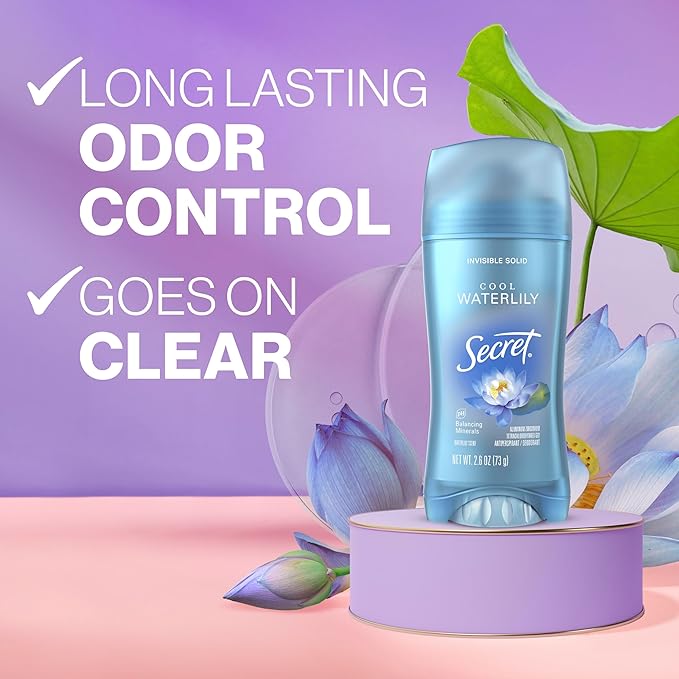 Secret Invisible Solid Antiperspirant and Deodorant, Waterlily Scent, 2.6 oz