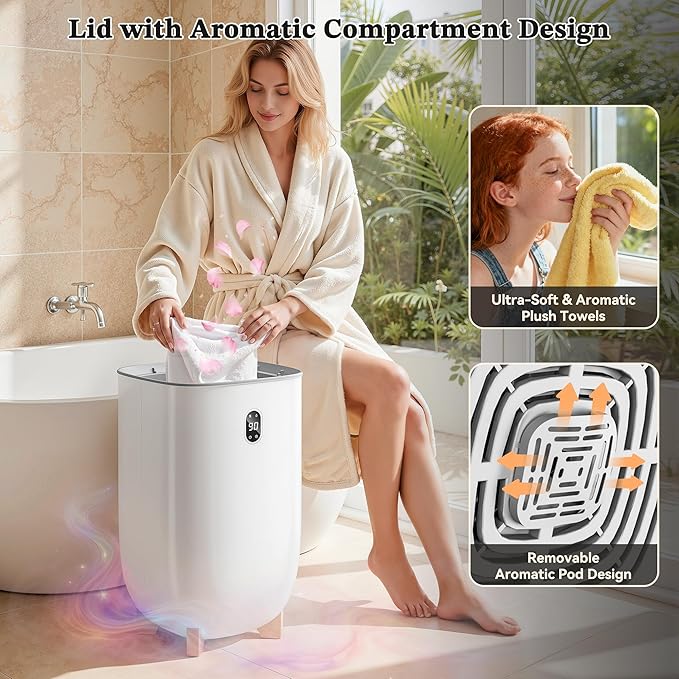 Tehanld Towel Warmer, 38L Towel Warmers for Bathroom Features 2 Heat Settings, Higher Temperatures and Quicker Heating of Towels, Bathrobes and Blankets, Ideal for Home Spa