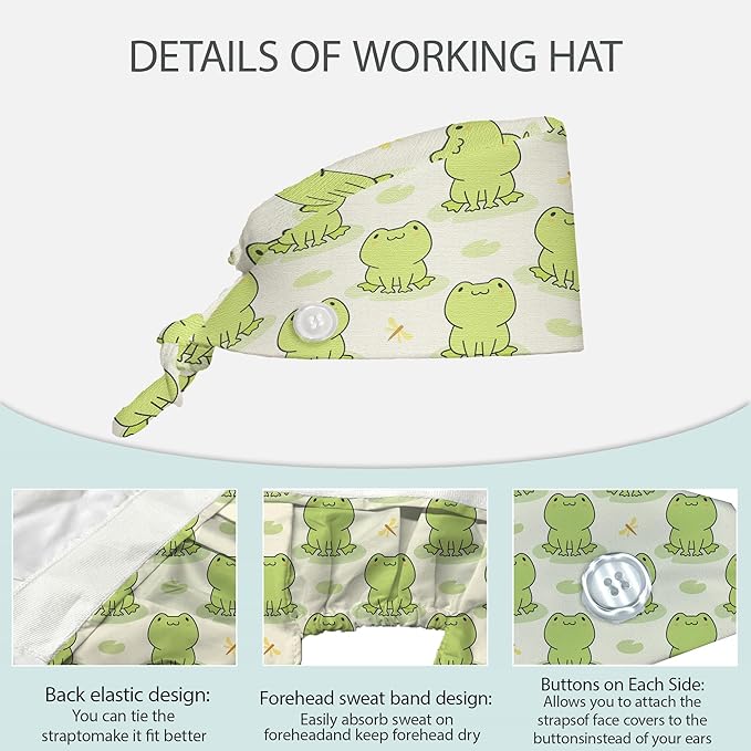 2 Pcs Working Cap with Sweatband for Women Men, Adjustable Cleaning Working Hats, Nurse Surgical Caps