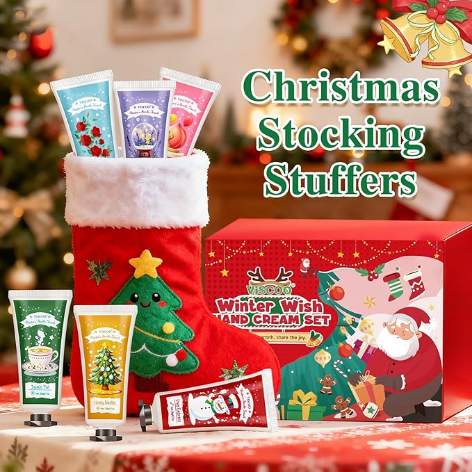 VISCOO 60 Sets Christmas Hand Cream Gift Set for Women, Hand Lotion In Bulk for Dry Cracked Hands Travel Size, Christmas Gifts with Cards and Organza Gift Bags, Stocking Stuffers for Women Teen Girls