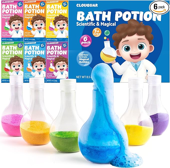 Kids Bath Bomb Potions, 6 Pack Non-Toxic Fizzy Bubble Bath Explosions, Colorful Burst Bath Potions for Kids, Scientific & Magical Bath Time Buddy, Fun & Educational Bubble Bath