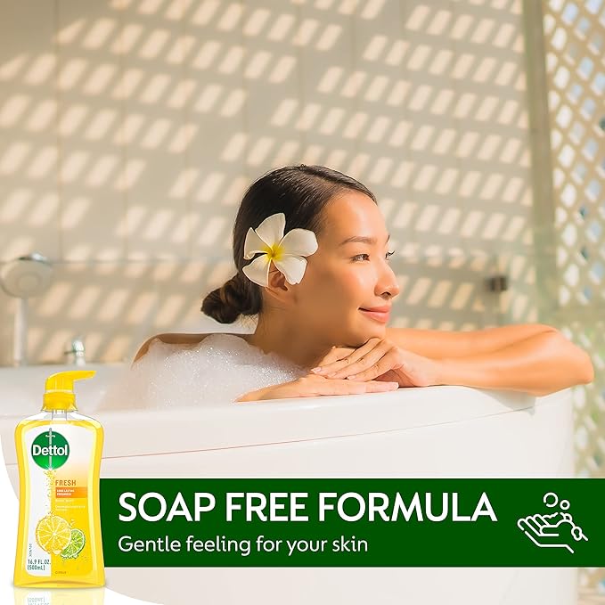 Dettol Fresh Body Wash and Shower Gel, Fresh Yuzu Citrus Scent Body Wash, 16.90 Fl Oz (Pack of 1)