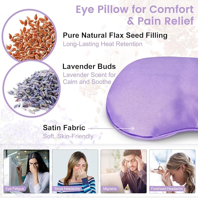 SuzziPad Yoga Eye Pillows for Relaxation with Aromatherapy, Weighted Eye mask for Sleeping, Hot & Cold Therapy Compress for Dry Eyes, Meditation Gifts for Women, Purple, 6 Packs