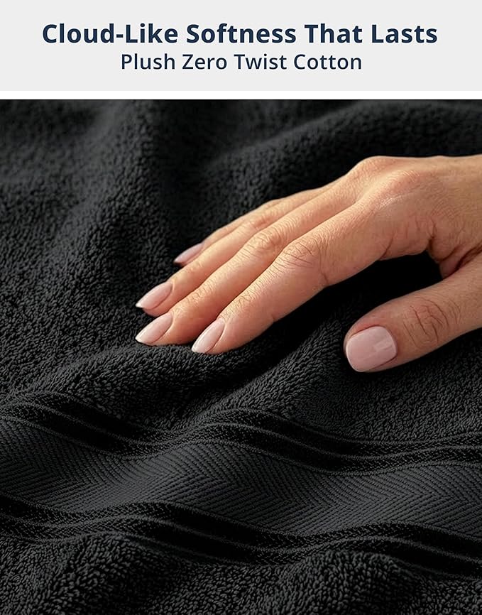 LANE LINEN 100% Cotton Bath Sheets - Exclusive Zero Twist Technology - 4 Pack (35"x66") Extra Towels large - Ultra Soft, Quick Dry & Super Absorbent - Hotel Collection Oversized Bath Towel Set - Black