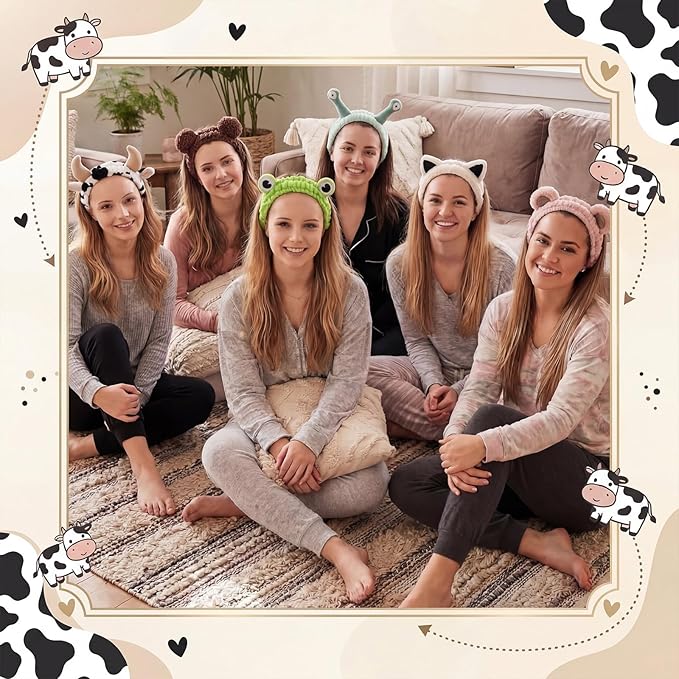 6-pack Animal Headbands Soft Coral Fleece Hair Band for Face Washing, Makeup, Skincare, Spa, Multi-color Animal Headbands for Women and Girls Gift