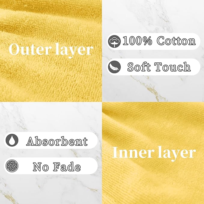 VOOVA & MOVAS Washcloths for Body, 8.3"x6.3" - 100% Cotton,Soft Absorbent Bath Mitt Washcloth with Hanging Loop, Bath Mitts for Shower, Yellow