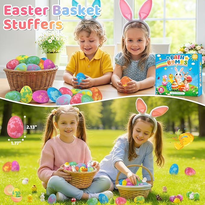 Bath Bombs for Kids with Surprise Inside, 16 Pack Easter Kid Bath Bombs Gift Set, Easter Gifts for Kids Bubble Bath Bomb for Boys Girls with Toys Inside, Easter Basket Stuffers & Easter Egg Fillers