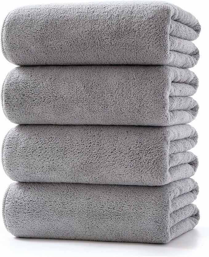 Lumimi Towels 4 Piece Soft Microfiber Bath Towel Set Salon Gym Yoga Travel Incredibly Absorbent Lightweight Quick Dry and Durable, 55" L x 27" W, 4 Pack Light Grey