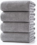 Lumimi Towels 4 Piece Soft Microfiber Bath Towel Set Salon Gym Yoga Travel Incredibly Absorbent Lightweight Quick Dry and Durable, 55" L x 27" W, 4 Pack Light Grey