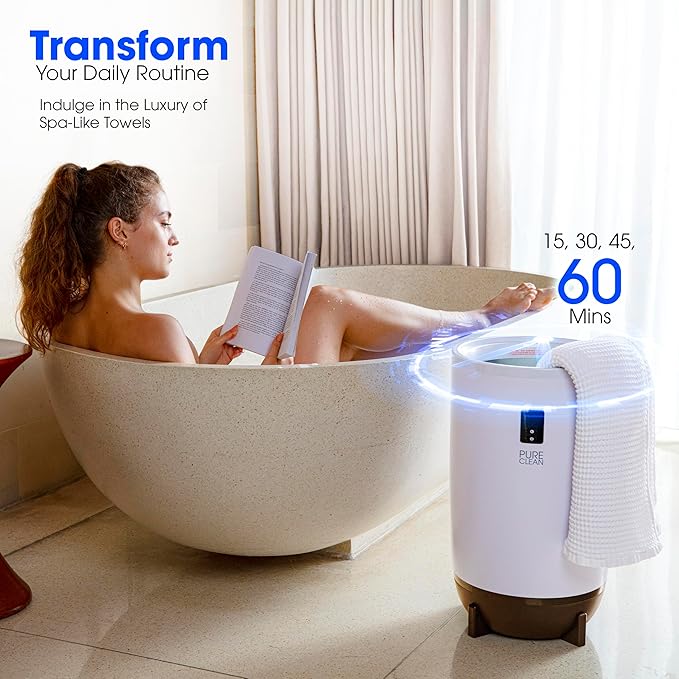 PureClean Towel Warmer Bucket, Portable Blanket Heater for Bathroom and Spa, Customizable Fragrance, Auto Shut-Off, Fits 2 Large Towels, Blankets and Bathrobes, LED Display, Adjustable Timer, Taupe