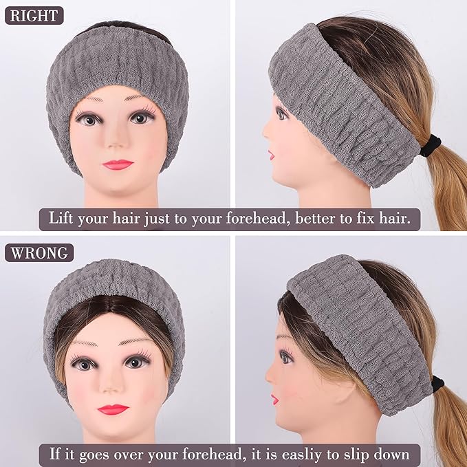 DiyJibb 9 Pcs Spa Headband for Washing Face,Skincare Headband and Wristband Set,Women Teen Girls Facial Hairbands for Washing Face, Makeup, Sports, Yoga (orange-pink + green + dark grey)