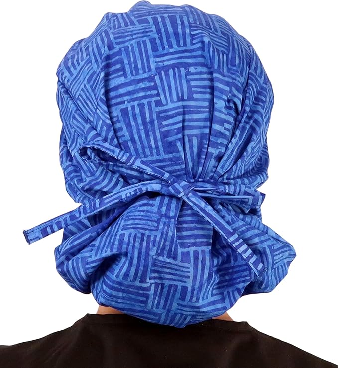 Sparkling EARTH Banded Bouffant Surgical Scrub Ponytail Working Caps and Built-in Sweatband - 100% Cotton - Made in The USA