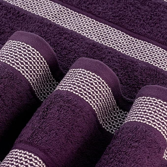 CASA COPENHAGEN Solitaire 6Pcs 100% Egyptian Cotton Large Designer Towels Gift Set- Dark Purple, 600GSM, 2Bath 2Hand 2Washcloths, Bath Towels for Bathroom Set for Women & Men