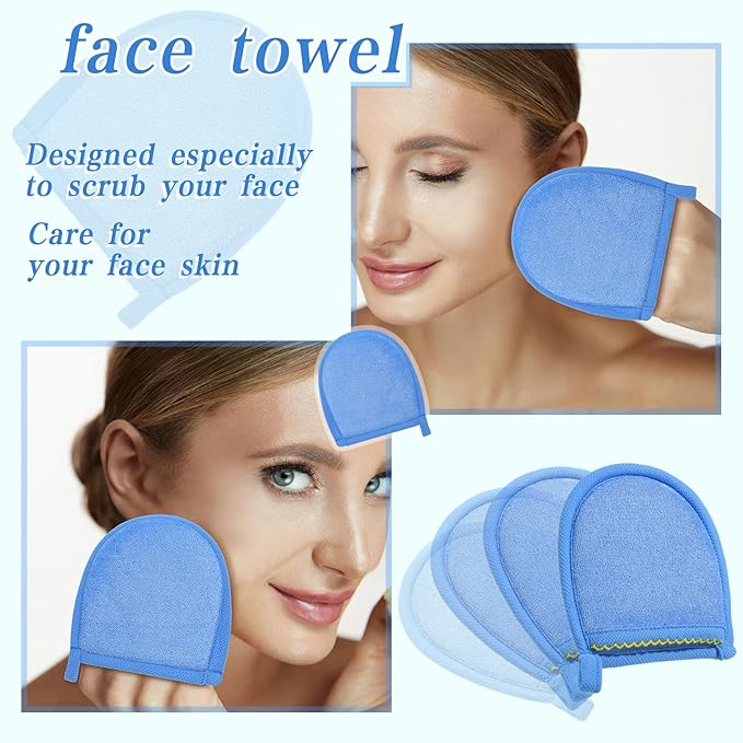 Frienda 4 Pcs Exfoliating Gloves Facial Scrub Mitts Exfoliator Scrubber for Face and Body Mitt Cleaning Dead or Dry Skin Remover Deep Exfoliating Polishing Glove for Men Women Bath Shower Spa Skincare