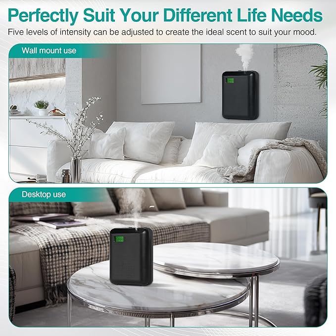 Scent Air Machine Starter Kit – Waterless Diffuser for Home & Commercial Use, Hotel Scent Diffuser Includes 100ml Essential Oil, WiFi/Bluetooth Control, 2000 sq.ft Coverage, Wall-Mount & Desktop,Black