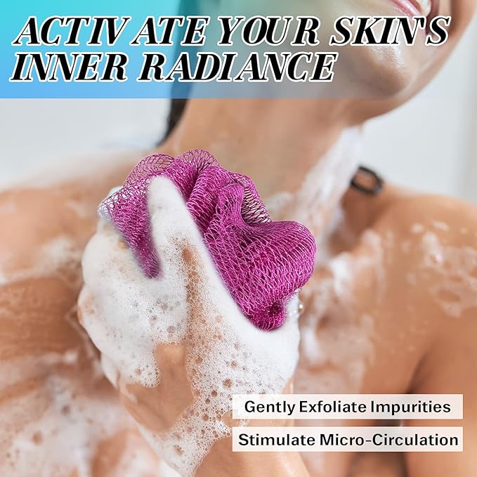 African Net Sponge Authentic Exfoliating Body Scrubber for Shower & Bath, Deep Cleansing Lather for Dead Skin Removal, Back Scrubber Gift for Women & Men（Rose Red & Purple）