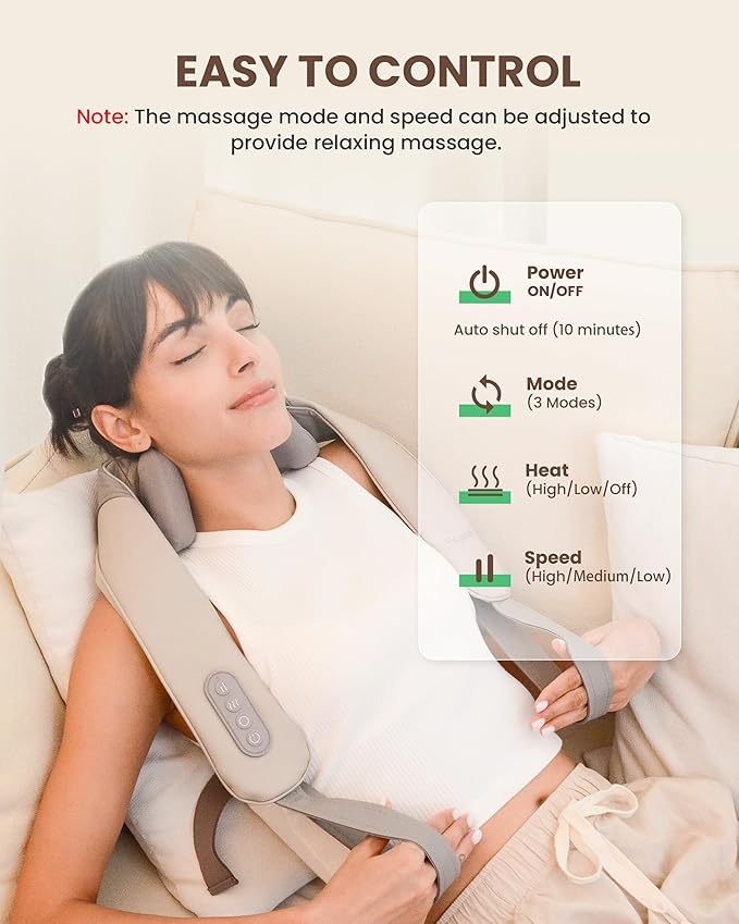 Heycool Cordless Neck Massager with Heat, FSA Eligible HSA 4D Deep Kneading Neck Shoulder Massager for Pain, Shiatsu Back Massager for Shoulder, Gifts for Women, Men