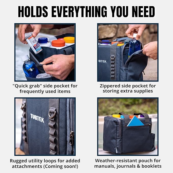 Hot Tub Chemical Bag (Navy) | Hot Tub Storage For All Your Hot Tub Chemicals & Hot Tub Accessories | Pool Chemical Storage | Holds All Major Chemical Brands and Essential Spa Accessories for Hot Tub