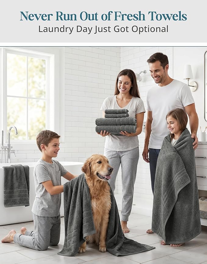 100% Cotton Bath Towels Set of 24 – 2 Bath Sheets, 2 Large Bath Towel, 2 Gym Towels, 4 Fingertip, 6 Hand, 8 Washcloths, Soft & Quick Dry, Premium Hotel Quality Comfort, Easy To Wash – Ultimate Grey