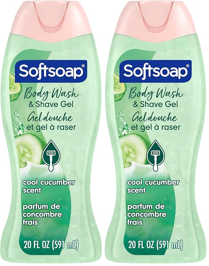 Softsoap Moisturizing Body Wash and Shave Gel, Cool Cucumber Scent, 20 fl oz Bottle (Pack of 2)