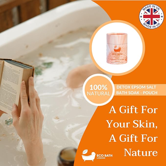 Eco Bath London Detox Epsom Salt Bath Soak - Tube 8.8 oz (250 g), Made in UK, Magnesium Bath Salt Infused with Grapefruit Essential Oil