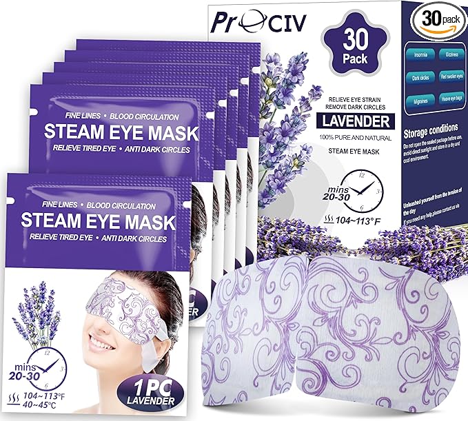 30 Packs Lavender Steam Eye Mask - Heated Eye Mask for Dark Circles and Puffiness Warm Eye Mask for Dry Eye Mask Relief Eye Fatigue Headache Hot Sleep Eye Mask for Disposable Moist Heat Eye Compress