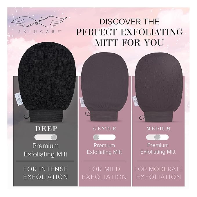 Seraphic Skincare Premium Exfoliating Mitt for Body, Deep – Viscose Fiber Korean Exfoliating Glove for Normal to Dry Skin – Body Exfoliator for Self-Tan Removal and Application