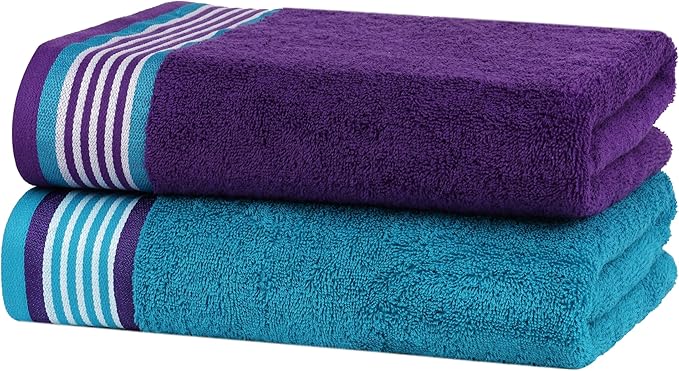 CASA COPENHAGEN He & She 6Pcs 100% Egyptian Cotton Large Designer Towels Gift Set- Violet - Cyan, 550GSM, 2Bath 2Hand 2Washcloths, Bath Towels for Bathroom (Gift Set for Women & Men)