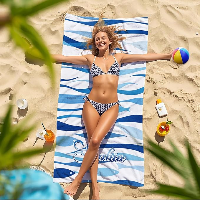 JML Custom Beach Towel with Name, Personalized Microfiber Beach Towel with Name, Large, Soft, Quick Dry & Absorbent for Swim, Pool,Adult,Summer Holiday,Vacation,Travel,Gift for Anniversary, Birthday