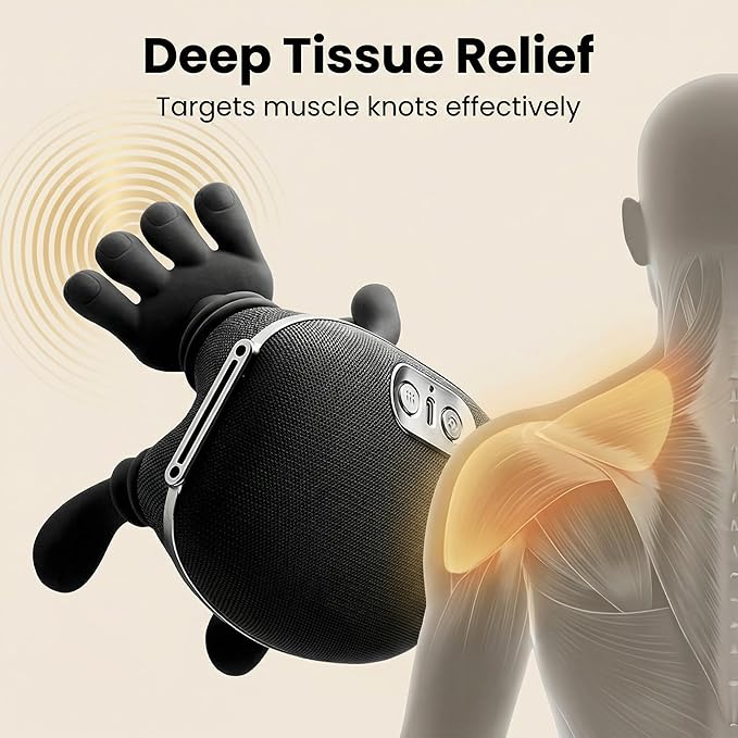 Portable Finger Pressure Neck and Back Massager with Heated Massage Tool, Electric deep Tissue 4D kneading Massage, simulating Human Relaxation and Muscle Pressure Relief