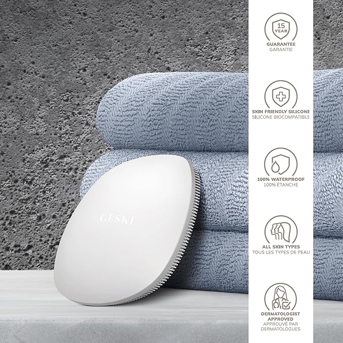 GESKE SmartAppGuided™ Facial Brush | 4 in 1 | Professional Facial Cleansing Brush | Skin Cleansing Silicone Facial Brush | Routine Skincare | Gentle Cleansing | Facial Cleanser