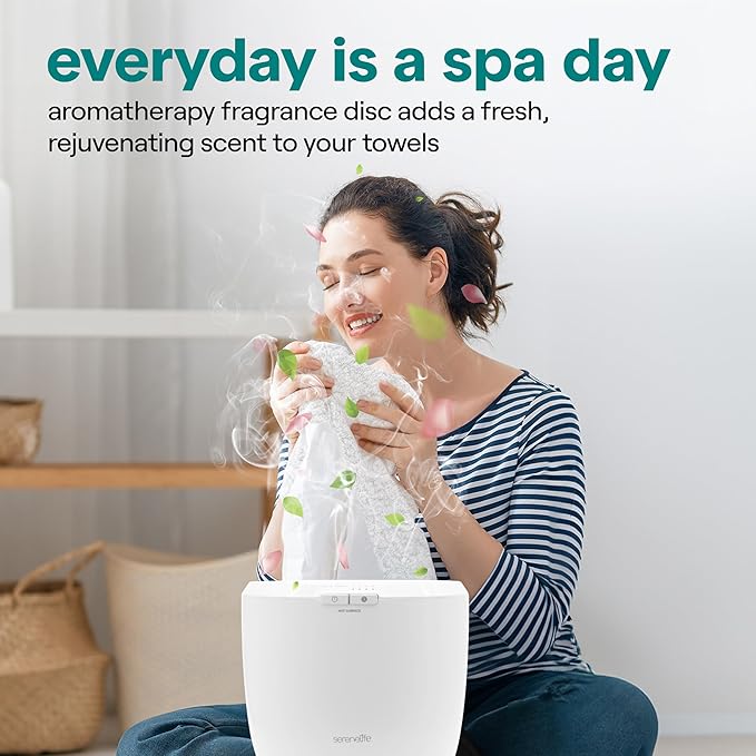 SereneLife Counter Towel Warmer Bucket - with Customized Fragrance for Spa and Bathroom, Luxury Towel Heater, Auto Shut Off, Fits 1 Large Towel, Blanket, Bathrobe, PJs (Natural)