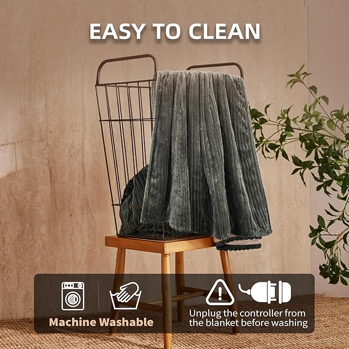 JET'S HOME Heated Blanket 50"x60" - ETL Certified Flannel Electric Blanket Throw Machine Washable Heating Throw with 9 Heating Levels 10 Hours Adjustable Auto-Off (Olive Grey)